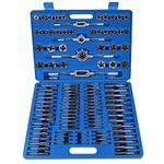 Die and Tap Set, 110pcs Heavy Duty High Speed Steel HSS Metric M2-M18 Screw Nut Thread Taps Dies Hand Tools Kit Adjustable Wrenchs with Wrench Handle Stord in a Handy Carry Case