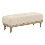 OSP Home Furnishings Abigail Bench with Tufted Top and Antique Bronze Nailheads, Linen Fabric