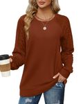 Aokosor Sweatshirts for Women Cable Knit Jumpers Lightweight Ladies Long Sleeve Tops Caramel Size 22-24