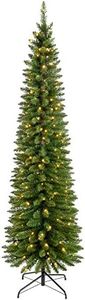 WeRChristmas Pre-Lit Pencil Christmas Tree with 180 LED Lights, 6.5 feet/1.95 m - 25 x 25 x 213 cm, Green
