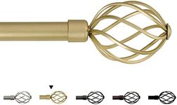 H.VERSAILTEX Window Curtain Rods for Windows 66 to 120 Inches Adjustable Decorative 3/4 Inch Diameter Single Window Curtain Rod Set with Twisted Cage Finials, Gold