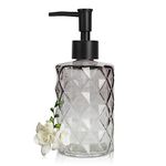 Quable Glass Soap Dispenser with Pump, 12oz Diamond Design Hand Soap Dispenser, Refillable Lotion Dispenser & Dish Soap Dispenser, Bathroom Soap Dispenser for Dishwashing Liquid, Shower Gel