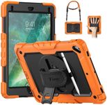 Timecity Case for iPad 6th/5th Generation, iPad 9.7 Inch Case with Screen Protector Rotating Stand/Hand Strap Full-Body Silicone+PC Durable Protective Case for iPad 5th/ 6th /Air 2/ Pro 9.7- Orange