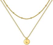 Layered Choker Necklaces for Women 18K Gold Plated Dainty Layering Beaded Chain Necklace Delicate Initial Coin Pendant Necklace Personalized Name Necklaces for Girls, Gold Plated, No Gemstone