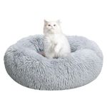 TOHDNC Cat Dog Round Bed 50cm, Calming Fluffy Plush Cat Bed Anti Anxiety Cozy Donut Pet Bed Cuddler with Non-Slip Bottom Warming Dog Bed Washable Cushion for Small Medium Dogs and Cats