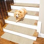 AOHDM Non-Slip Stair Treads Carpet for Wooden Steps, 27.6 x 8.7IN Self-Adhesive Stair Treads Mat, Safety Indoor Stair Runner Mats, Anti Slip Stair Rugs for Kids Elders and Dogs, 15PCS(Beige)