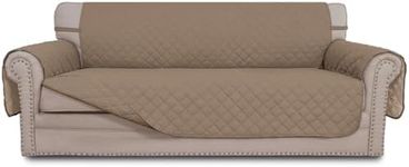 Easy-Going 4 Seater Sofa Slipcover Reversible Sofa Cover Water Resistant Couch Cover with Foam Sticks Elastic Straps Furniture Protector for Pets Children Dog Cat (XX-Large, Beige/Beige)