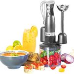 Salter EK2827GUNMETAL Cosmos 3 in 1 Hand Blender - Electric Whisk & Mini Food Processor, Vegetable Chopper with Stainless Steel Blades, 500 ml Chopping Bowl, Blend Smoothies, Baby Food and Soups, 350W