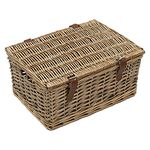 JVL Handmade Buff Wicker Hampers with Faux Leather Straps, Small, Brown