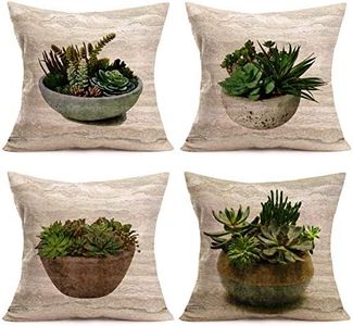 Fukeen Succulent Plant Pot Throw Pillow Covers 3D Oil Painting Art Decorative Home Office Pillow Case Cotton Linen Set of 4 Standard 18"x18" Pillowcases, Cotton Linen, 3d oil painting Potted Plant , 18"x18"