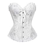 Moonight Corset Top Floral Renaissance Corset Womens Lace Up Boned Overbust Corset Bustier, White, 5XL