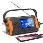 Greadio Solar Radio Emergency Wind Up Radio Hand Crank AM FM Radio with Bright Flashlight, SOS Alarm, AUX Music Player, 4000mAh Power Bank, Big LCD Display for Emergency, Snowstorm, Hazard