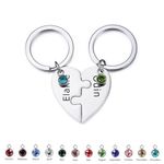 INBLUE Personalized 2-5 Names Heart Jigsaw Puzzle Piece Stainless Steel Keychain Set Custom Name Keychain Gifts for Women (Silver - 2pcs & Birthstones)