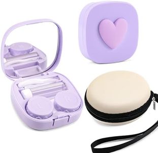 FEISEDY Portable Cute Contact Lens Case Remover Tool With Mirror Tweezers Kit for Women and Girl B0081