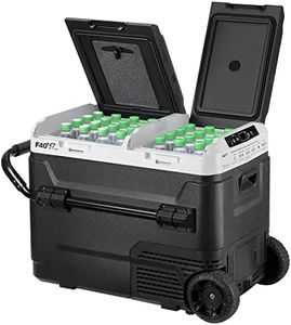 F40C4TMP 12 Volt Portable Refrigerator, 54 Quart Dual Zone Car Freezer, Independent Temp Control(-4℉~68℉), 51L Compressor Fridge, Wheels & 2 Baskets For Camping, Travel, Road Trip, 12V/24V DC&110V AC