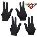 KAEGOUSY 4 Pcs Snooker Billiard Gloves Billiard Gloves Three Finger Snooker Gloves Left Hand 3 Fingers Gloves for Women Men Left & Right Hand Billiard Accessories Black