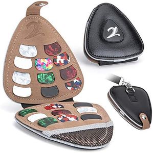 XTON Guitar Picks Holder for Acoustic Electric Guitar, Variety Pack Picks Storage Pouch Box, PU Leather Plectrums Bag with Lanyard, Gift for Guitar Players (Case Only)