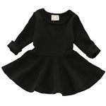 Csbks Toddler Baby Girls Long Sleeve Cotton Dress Solid Ruffle Peplum Tops 2T Black