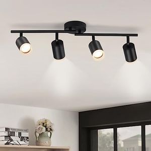 Gr4tec 4 Flames, Modern LED Swivel GU10 Metal Spot Bar Ceiling Light for Kitchen Hallway Living Room Bedroom (Without Bulb), Schwarz