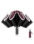 XIXVON Umbrella Pro (10 Ribs, Red) | UPF 50+ 99% UV Protection, Reflective Safety Strip, Sturdy Windproof, Travel Portable, Automatic | Reverse Folding Umbrella