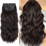 LIDOUK Dark Brown Hair Extensions clip in, 4Pcs Synthetic Clip in Hair Extension, Curly Hair Extensions Clip in, Natural Thick Hair Extensions Wavy Hair Pieces for Women