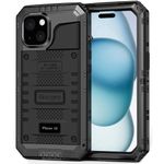 Beasyjoy for iPhone 15 Case Waterproof, Metal Heavy Duty Full Body Protective Case with Built-in Screen Protector, Military Grade Shockproof Dustproof Defender Rugged Cover for iPhone 15 6.1", Black