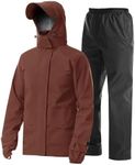 iCreek Rain Suit Waterproof Jacket with Pants 2 Pieces Breathable Lightweight Packable Raincoat with Hooded Rainwear Unisex（S, Purple Red）