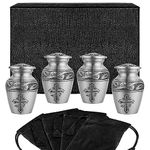 Grace and Mercy Pewter Cross Small Keepsake Urns for Human Ashes - Set of 4 - Find Peace and Comfort Everytime You Look at These Mini Beautiful Urns - with Velvet Case and 4 Velvet Bag