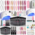 Clara Colors Poly Gel Nail Kit, 12 Colors Clear Jelly Nude Pink Poly Extension Gel Nail Kit with Lamp All In One Polygel Nail Kit Starter Kit and Tools for Nail Art DIY with Everything