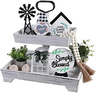 Eufrozy 11pcs Farmhouse Decor for Tiered Tray, Black White Buffalo Plaid Gnome Wooden Mini Sign Rustic Home Sweet Home Farm House Tiered Tray Decor Set for Kitchen Decorations Table Ornaments Spring