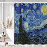 IcosaMro Starry Night Shower Curtain for Bathroom with Hooks, Van Gogh Stars Art Decorative Long Cloth Fabric Shower Curtain Bath Decorations - 71Wx72L, Blue