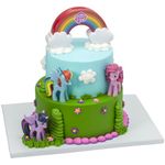 DecoSet® My Little Pony™ Over The Rainbow Signature Cake Topper, 4 Piece Decoration, Rainbow Dash, Pinkie Pie, and Twilight Sparkle, A Rainbow Coin Bank, Collectable Figurines For Birthday