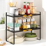 devesanter Expandable Kitchen Cupboard Shelf,2 Pack Multifunction Kitchen Shelf Organizer for Cabinet, Expandable & Stackable Storage Rack for Kitchen, Pantry, Bathroom（Black）