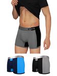 XYXX Men's Underwear Dualist IntelliSoft Antimicrobial Micro Modal Trunk Pack of 3 (Black & Steel Grey ; Black Iris & Brilliant Blue ; Steel Grey & Black; M)