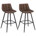 WOLTU Bar Stools Set of 2 PCS Soft Faux Leather Seat Bar Chairs Breakfast Counter Kitchen Chairs Metal Legs Barstools Brown High Stools with Backrests & Footrests