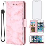 Asuwish Compatible with iPhone 6plus 6splus 6/6s Plus Case and Tempered Glass Screen Protector Card Holder Kickstand Marble Wallet Phone Cover for iPhone6 6+ iPhone6s 6s+ i 6P 6a S iPhone6splus Pink