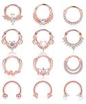 BESTEEL 12Pcs Septum Rings 16G Daith Earrings Nose Rings Hoop Stainless Steel CZ Opal Cartilage Helix Tragus Earrings Septum Clicker Piercing Jewelry Silver Black Rose Gold, Stainless Steel, cubic