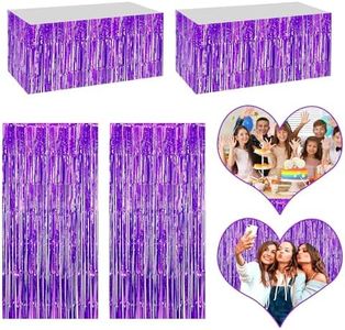 4P Metallic Foil Fringe Tinsel Table Skirts for Rectangle Tables Backdrop Banner Tinsel Streamer Garland Curtains for Parade Floats Wedding Graduation Anniversary Birthday Parties Decoration (Purple)
