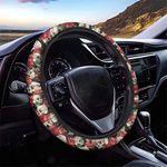 Dolyues Fashion Car Steer Wheel Cover for Women Girls, Trendy Rose Skull Plumeria Automobile Steering Wheel Cover Cars Accessories with Black Prints Design, All Season Universally