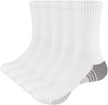 YUEDGE Mens Athletic Crew Socks Cotton Cushioned Moisture Wicking Sport Training Socks for Men 10-12 White 5 Pairs