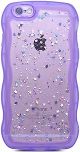 Qokey for iPhone 6S Plus Case,for iPhone 6 Plus Case 5.5",Curly Wavy Transparent Bling Glitter Star Shiny Case Cute Clear Transparent Full Protection Soft TPU Shockproof Cover for Women Girls,Purple