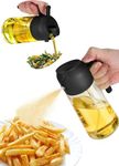 Kunoli Oil Dispenser Bottle Spray and Pour 2 in 1, 470ml Bottle Glass Olive Oil Sprayers & Dispensers, Oil Dispenser for Kitchen Cooking, Air Fryer, BBQ, Salad, Baking (Black)