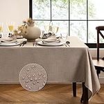 Elrene Home Fashions Laurel Solid Texture Water and Stain Resistant Tablecloth, 60"X144" Rectangle, Taupe