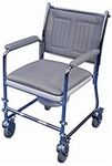 Aidapt Wheeled Mobile Commode Over Toilet Chair with Padded Back, Removable Arm Supports and Detachable Padded Over Seat, Locking Castors and a 7 5 Litter Removable Bucket