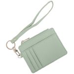 EKEFE Women's RFID Blocking Slim Card Case with Zipper, Keychain, and Wristlet. Minimalist Card Holder Pocket Wallet, Green