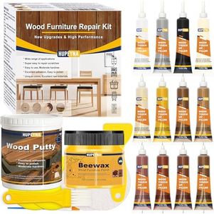 Hupeyna Wood Furniture Repair Kit, 21 Pcs Touch Up Wood Putty, Wood Fillers and Beeswax - Repair Cracks, Scratch, Hole, Discoloration for Wooden Floor, Door, Laminate, Table, Cabinet Surfaces