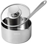 KANGXW 316L Stainless Steel Saucepans, 1.0 Quart Pan, With Pour Spout and Filter Glass Lid, Boiling Milk Pots, Sauce, Gravy, Butter Melting Pot(1.0qt)