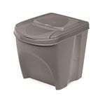 KrysGo 20 Litre Large Stackable Recycling Sorting Colour Coded Plastic Bins with Hinged Lids (Grey)