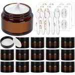 Betrome 15 Pack 1 oz Empty Amber Glass Jars, 30ml Round Cosmetic Container Storage Jars with White Inner Liners and Black Lids for Face Cream Lotion