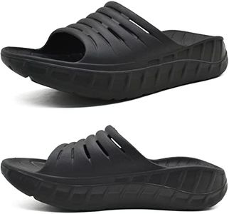 KuaiLu Sandales de Récupération Hommes Confortable Orthopediques Fasciite Plantaire Soutien Voûte Plantaire Claquettes été Plage Piscine Bout Ouvert Legere Sandalette Noir EU42